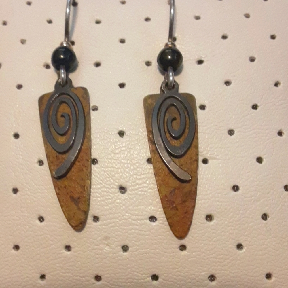 Beautiful spiral and triangle dangle earrings